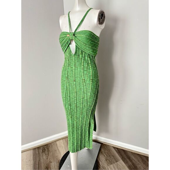 NWT Cult Gaia Elfreda Rib Knit Pleated Cut-Out Midi Dress Emerald Green Size XS - Picture 6 of 12